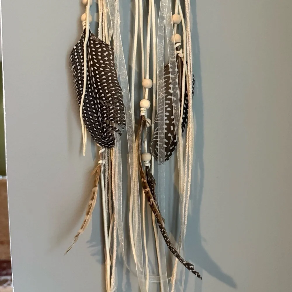 Boho Crochet Dream Catcher Wall Feather Tassel Decor Free People Style ~ 18”